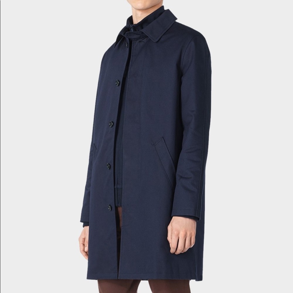 A.P.C. Mac Ville Dark Navy Blue Trench Coat